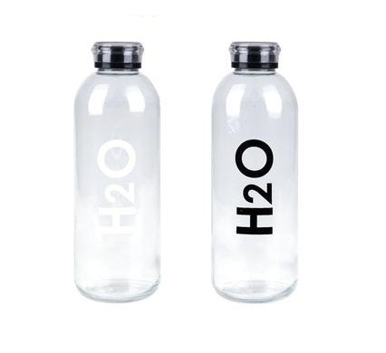 Eco-Friendly H20 Glass Water Bottle with Screw Cap 1L - Ideal for Water and Juice, Wide Mouth, Liquid Storage Containers for Refrigerator