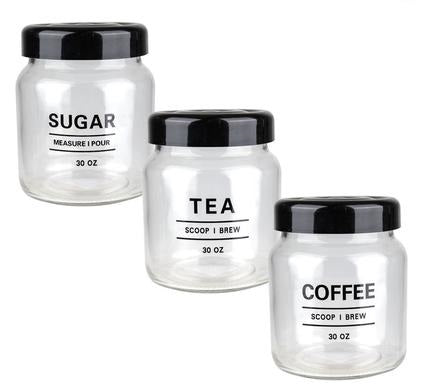 Kitchen Canister for Tea Coffee Sugar Glass Storage Jars with Lid 850ml