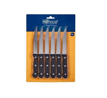 Hillhouse 6 Piece Stainless Steel Serrated Steak Knife Set Dishwasher Safe