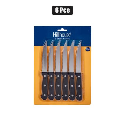 Hillhouse 6 Piece Stainless Steel Serrated Steak Knife Set Dishwasher Safe