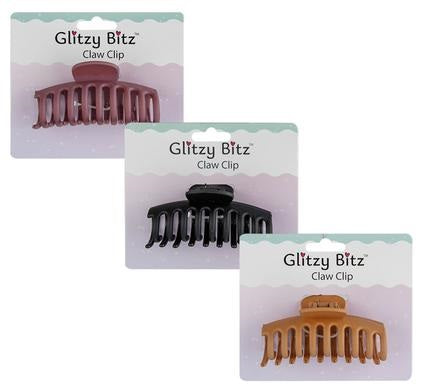 Glitzy Bitz 8cm Claw Clips Assorted Colours Hair Styling Tools 3 Pack