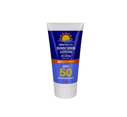 Health Glow Sunscreen Lotion SPF50 50ml tube Heat & Sun Protection Water Resistant