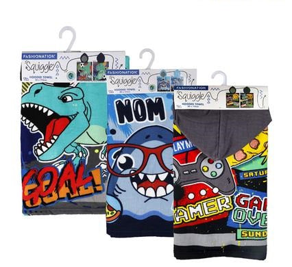 Hooded Towels For Boys 50x115cm Assorted Designs Ultra Absorent, Perfect for Beach,Bathroom,Pool Swimming