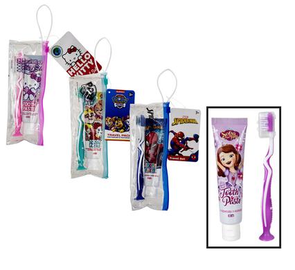 Kids 4 Piece Cartoon Toothpaste and Toothbrush Travel Set 50ml Ages 3+