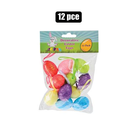 12 Piece Easter Decor Glitter Eggs with Ribbons