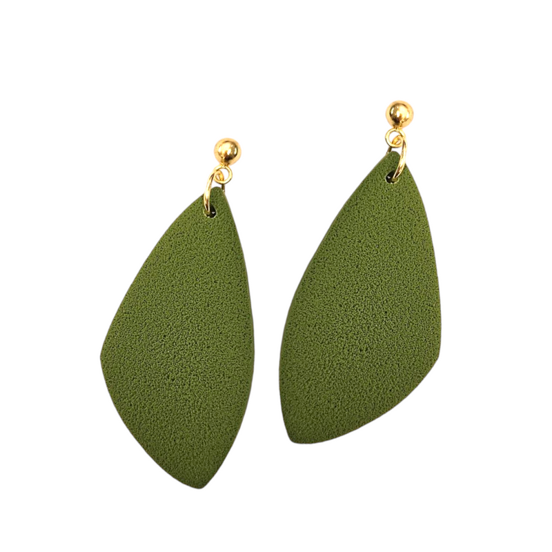 Pebble Style Earrings with Gold Stud Finish Olive Green 45mm x 25mm