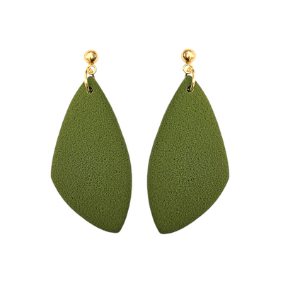 Pebble Style Earrings with Gold Stud Finish Olive Green 45mm x 25mm