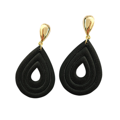 Teardrop Styled Earrings with Cutout and Gold Teardrop Finish Black 40mm x 30mm