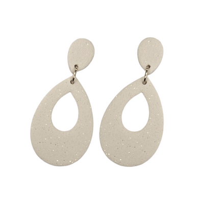 Teardrop Styled Earrings with Double Dangle and cutout, Stud Finish White 50mm x 5mm