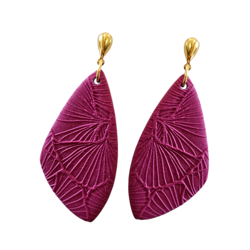 Textured Pebble Styled Earrings with Gold Hook Finish Maroon 45mm x 25mm