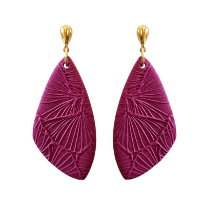 Textured Pebble Styled Earrings with Gold Hook Finish Maroon 45mm x 25mm