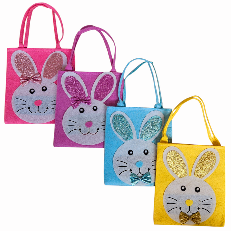 Kids 4 Piece Easter Egg Hunt Bag, Felt Bunny Face