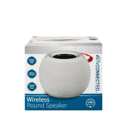 Get Connected Wireless Round Speaker 13cm, with Carry Tab