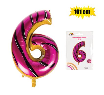 Donut Balloon Donut Number Birthday Party Decorations Grow Up Aluminum Hanging Foil Film Balloon - Number 6, 101cm In Size