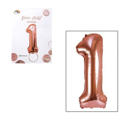 Rose Gold Foil Balloon Helium - Birthday Party Decoration, Anniversary Numbers 0 to 9 - 106 cm