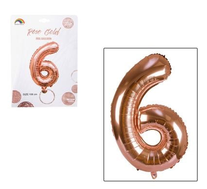 Rose Gold Foil Balloon Helium - Birthday Party Decoration, Anniversary Numbers 0 to 9 - 106 cm