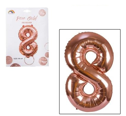 Rose Gold Foil Balloon Helium - Birthday Party Decoration, Anniversary Numbers 0 to 9 - 106 cm