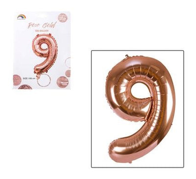 Rose Gold Foil Balloon Helium - Birthday Party Decoration, Anniversary Numbers 0 to 9 - 106 cm