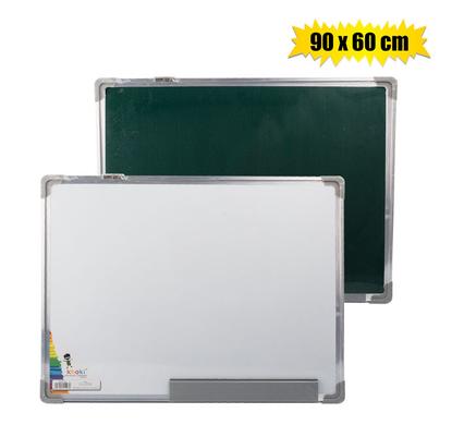 Khoki Dry Erase White Board with Dual Side Chalk Board, 90 X 60cm Large Whiteboard