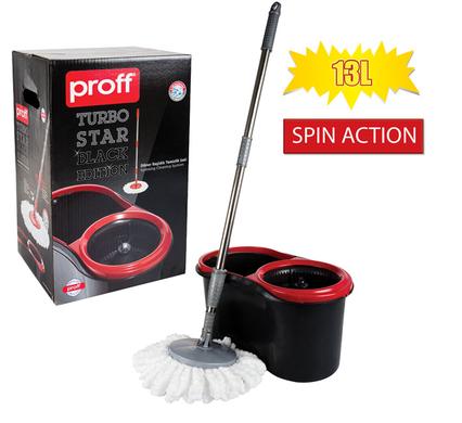 avenusa - Proff Turbo Star, Black Edition Microfiber Mop with Spin Action Bucket - 13 Litres - avenu.co.za - Home & Decor