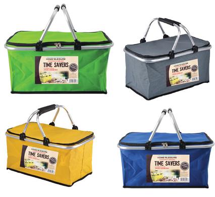 Insulated Large Picnic Collapsible Cooler Bag 46X28X22Cm, Aluminium Support Frame And Handles With Soft Grip, Random Colour