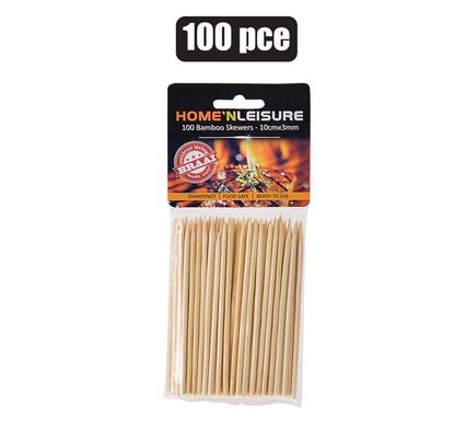 Home And Leisure Bamboo Wood Skewers 10Cm Long, 100Pc Pack 3Mm, Cocktail Skewers