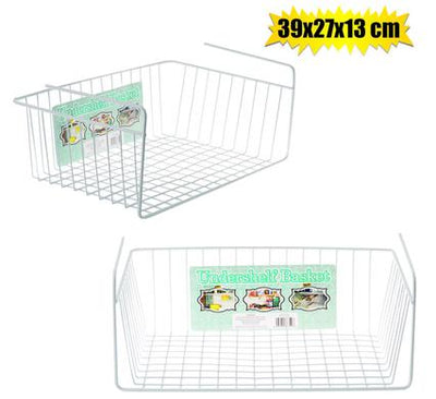 2 Pack - White Hanging Under Shelf Basket, Under Cabinet Storage Basket - 39x27x13cm