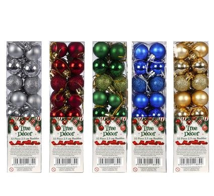 Christmas Tree Decoration Balls, Polished 32pc - 25mm (5 Set Pack)