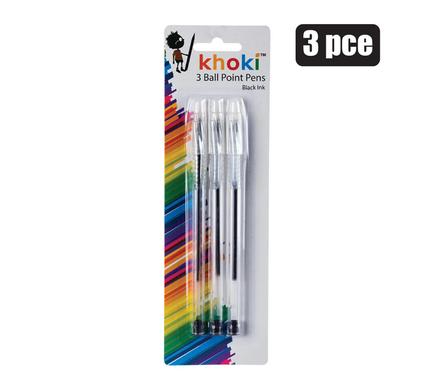 Black Ink Ball Point Pens 3 Piece Set with Lids