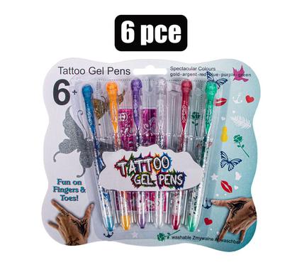 Tattoo Multicolour Gel Pens 6 Piece Set, Washable Ink Pens