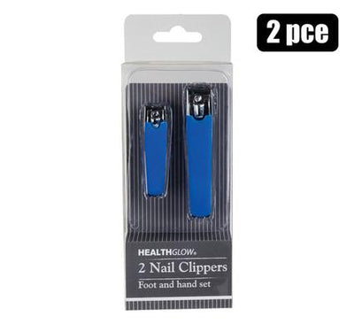 Health Glow Blue Nail Clipper Set for Feet and Hands, 2 Per Pack