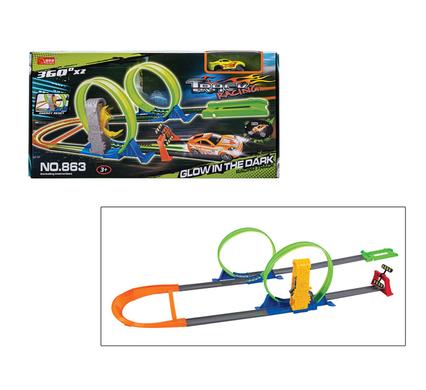 27 Piece Glow In The Dark Vehicle Launch & Go Loop Track 153 x 24cm Ages 3+ Christmas Birthday Gift