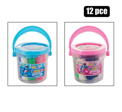 Kids Indoor And Outdoor Educational 12Pc Play Dough In A Bucket 2Pc Boys And Girls Set, Blue And Pink Bucket Set