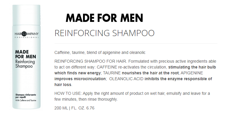 Hair Company Professional Made For Men Reinforcing Shampoo with Caffine and Taurine 200ml