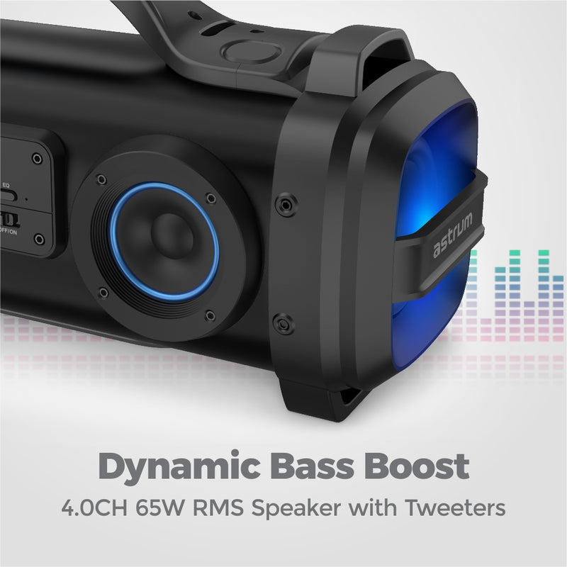 All In One LED Wireless 2,2CH High Power 51W RMS Boombox Speaker, with Wired Mic for Portable Karaoke Fun