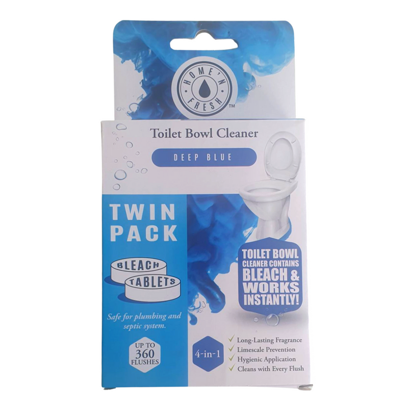 Toilet Bowl Bleach Cleaner Tablets Twin Pack Deep Blue - 2x 50g Provides Upto 360 Flushes Lasting Freshness